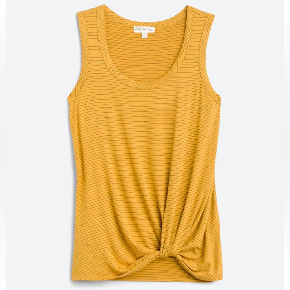 nine britton Mustard Yellow Striped Twist-Front Tank Top